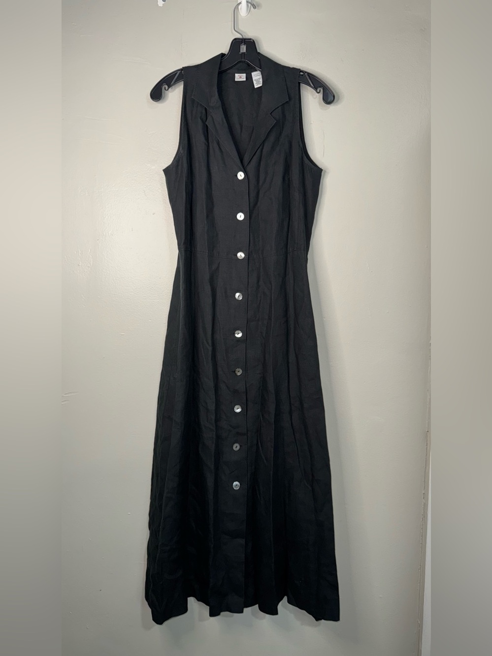 Saks Fifth Avenue Linen Sleeveless Black Button-Front Maxi Dress